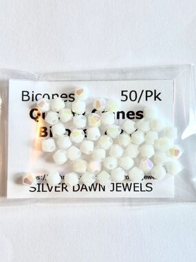 As Low As $2 Opaque White AB Quality Chinese Crystal Bicone Beads 4mm (50)